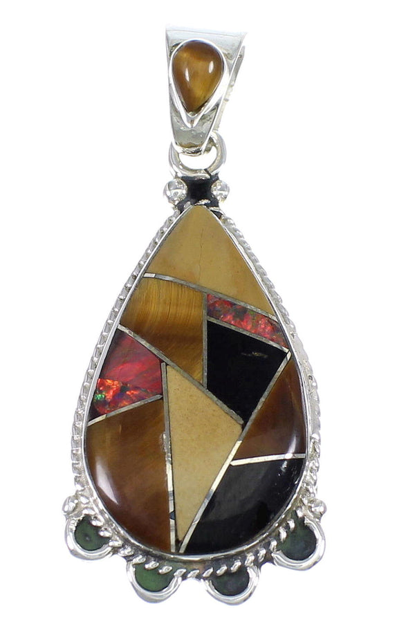 Multicolor Inlay And Sterling Silver Southwest Slide Pendant YX67903